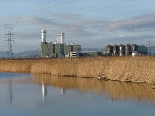 slideshow Picture of a power plant next to wetlands.
